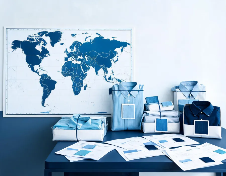Global material support map and textile sample routing desk