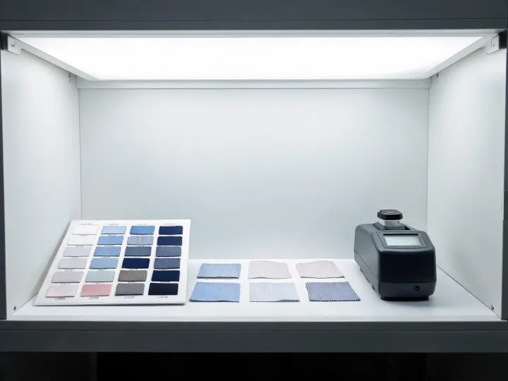 Color standards beside textured textile swatches